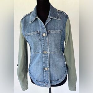 PILCRO&THE LETTERPRESS Anthropologie Med Wash Denim/Military Green Jacket Small